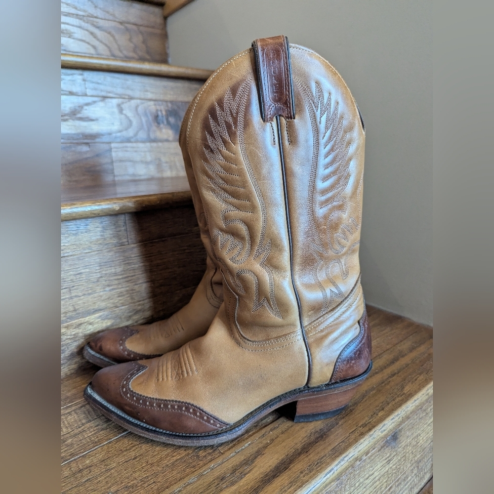 Boulet Leather Cowboy Boots Cognac Brown Women's Size 8 C